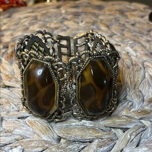 Vintage Style Faux Tortoise Shell Panel Bracelet
